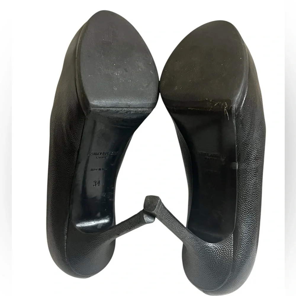 YSL Yves Saint Laurent Embossed Leather Pumps Heels Black size 34 - Picture 15 of 16